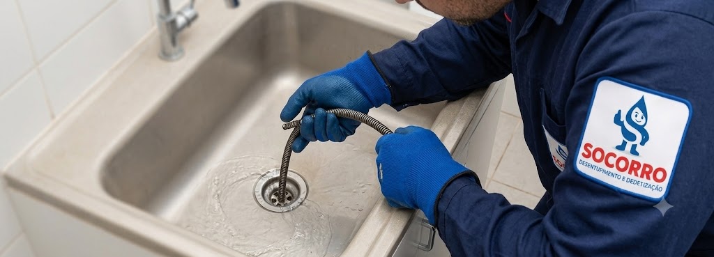 Profissional realizando Desentupimento de Esgoto, Pias, Ralos e Vasos Sanitários em Pomerode