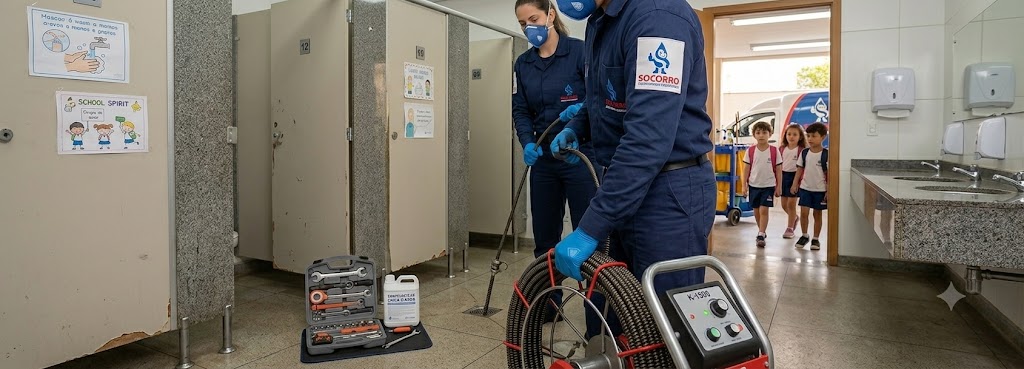 Profissional realizando Desentupimento e Manutenção Preventiva para Escolas, Colégios e Creches em Pomerode