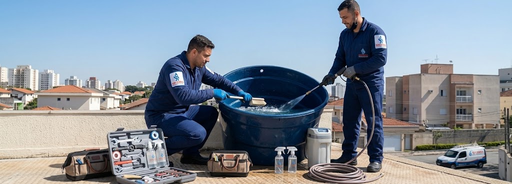 Profissional realizando Limpeza e Higienização de Caixas D'água em Pomerode